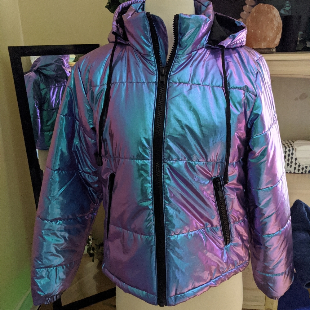 Neon Metallic Puffer Coat